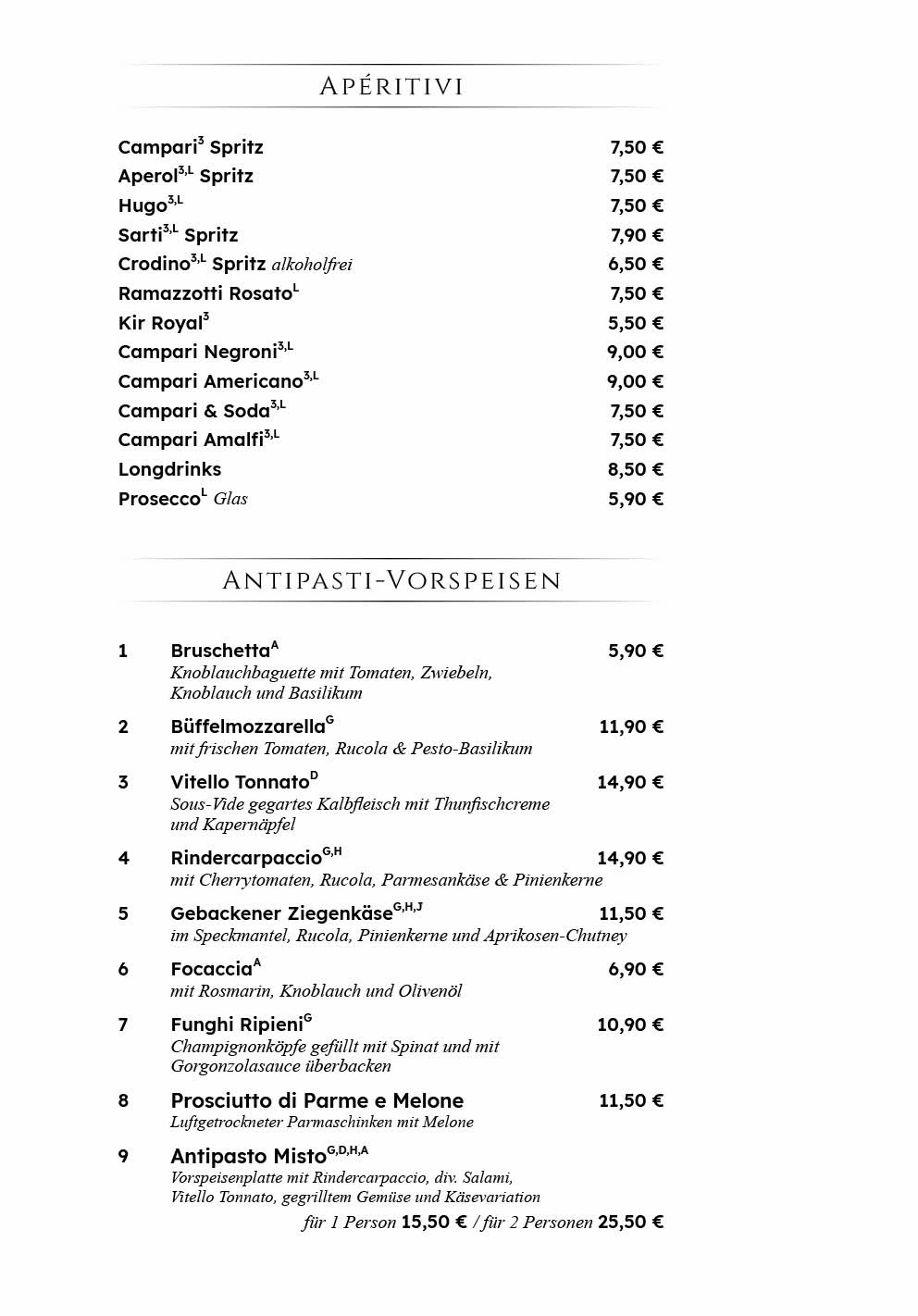 Bellissima Ristorante Berlin - Friedrichshain Speisekarte 2