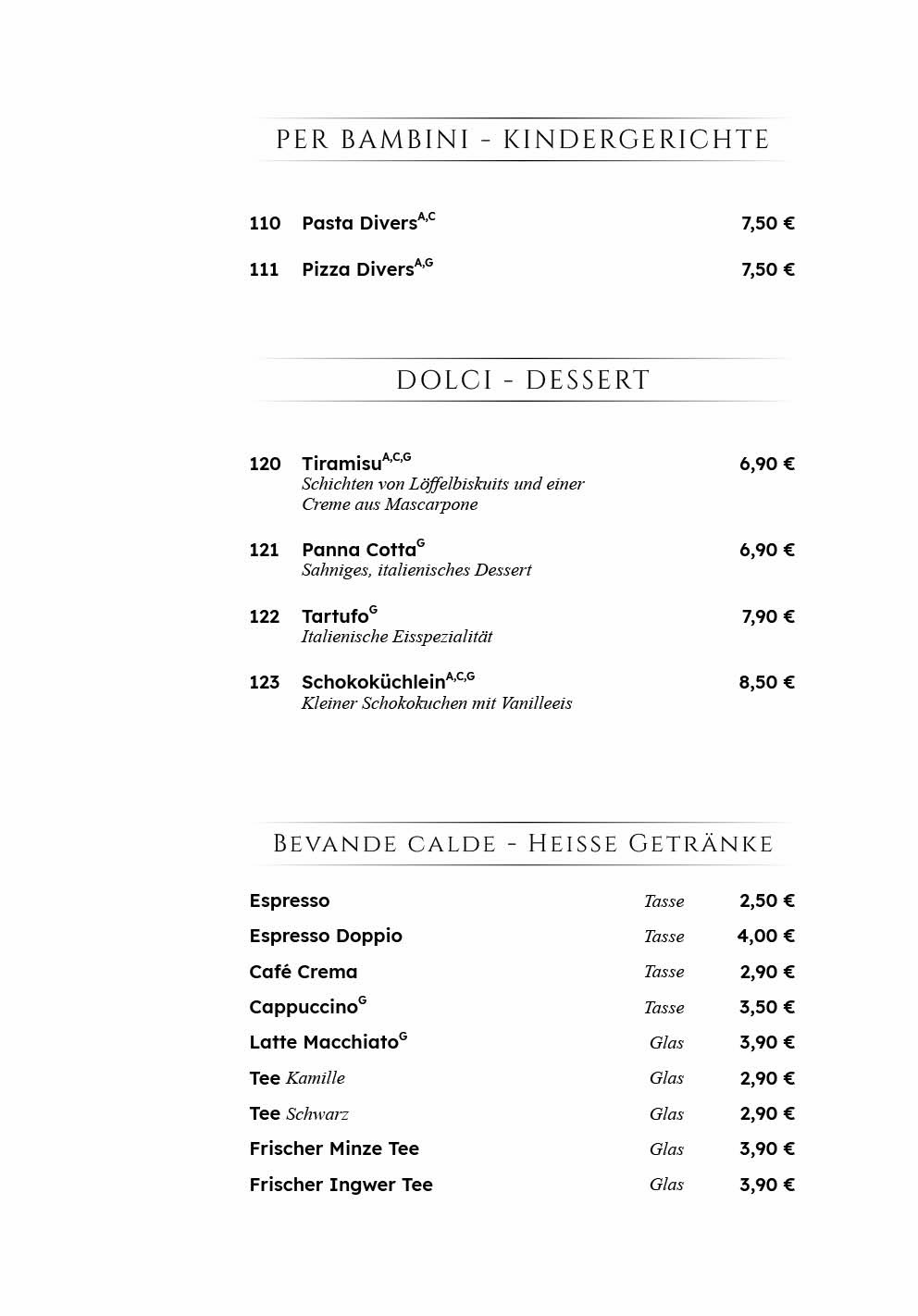 Bellissima Ristorante Berlin - Friedrichshain Speisekarte 9